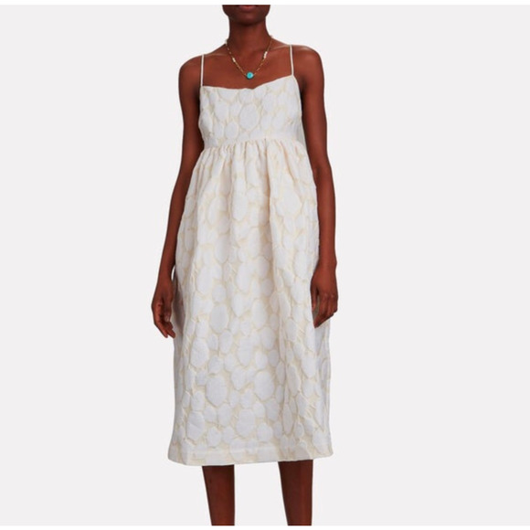 Samsoe Samsoe Warm White Grant Jacquard-Woven Sleeveless Midi Dress, size M - Picture 1 of 12